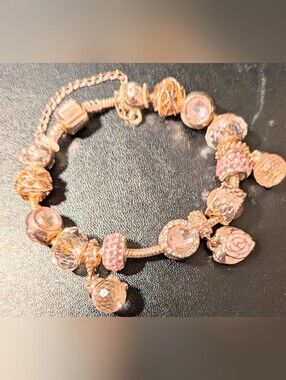 Rose Gold Pink Charm Bracelet with Crystal Beads Solid And Safe